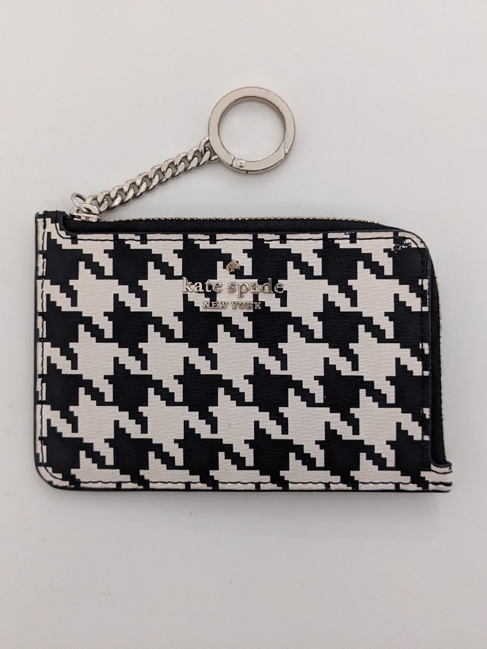 EUC! Kate Spade New York Darcy Houndstooth L Zip Card Wallet With Keyring